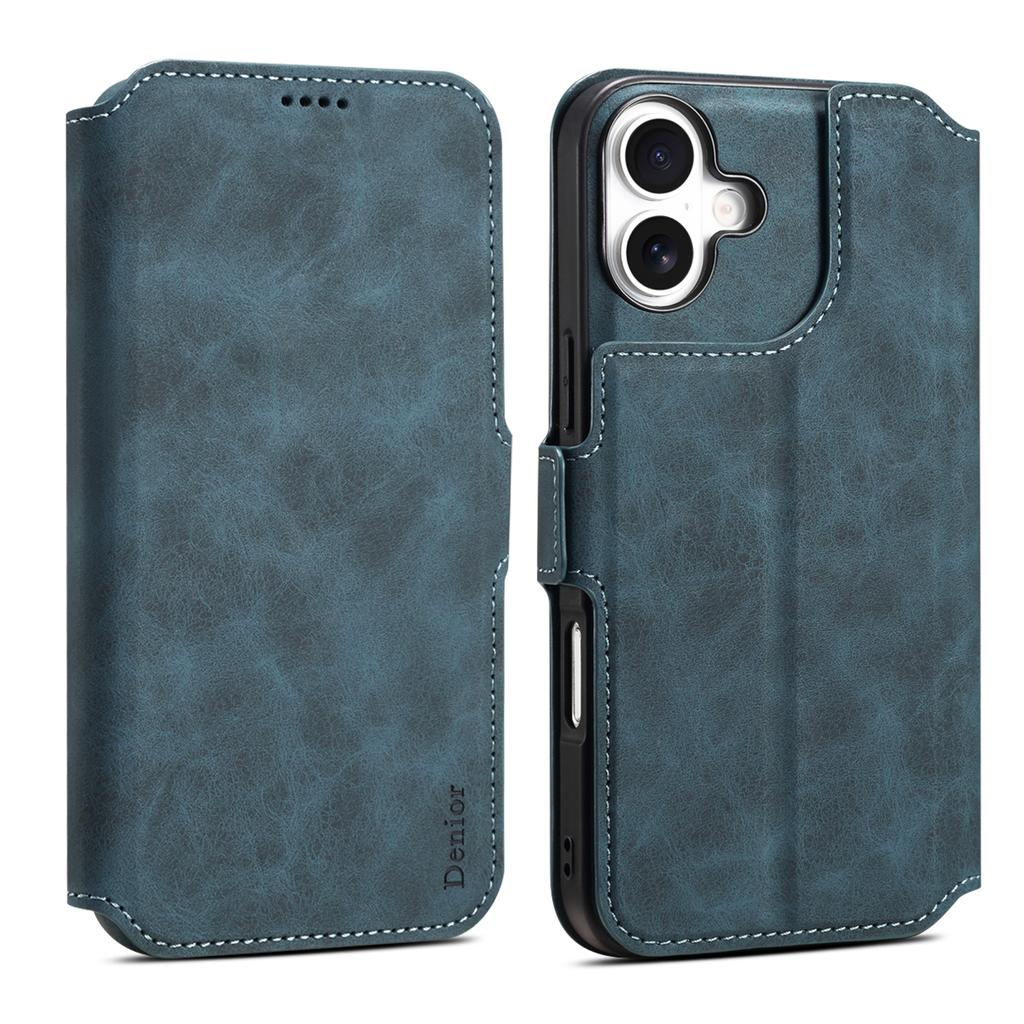 DENIOR B06 For iPhone 16 Plus Case Magnetic Detachable Wallet Stand Leather+TPU Phone Cover