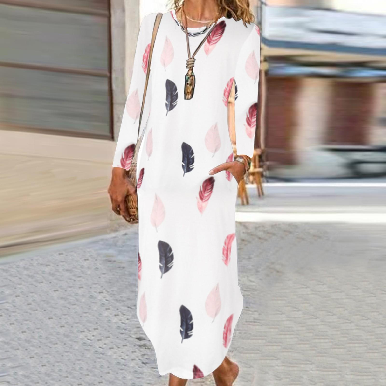 

Жіноча повсякденна модна сукня 2022 року з принтом, сукня з довгим рукавом і круглим вирізом M білий