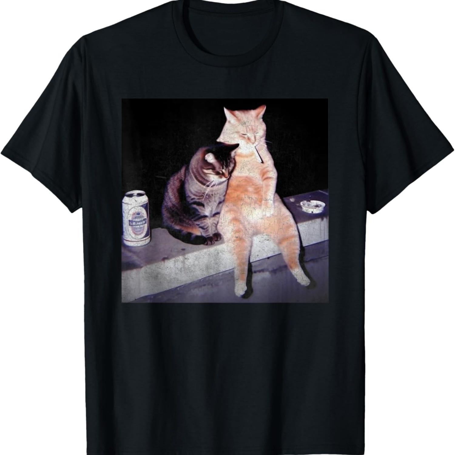 Cigarette Cats Funny Smoking Cat Meme Stupid Brainrot T-Shirt S