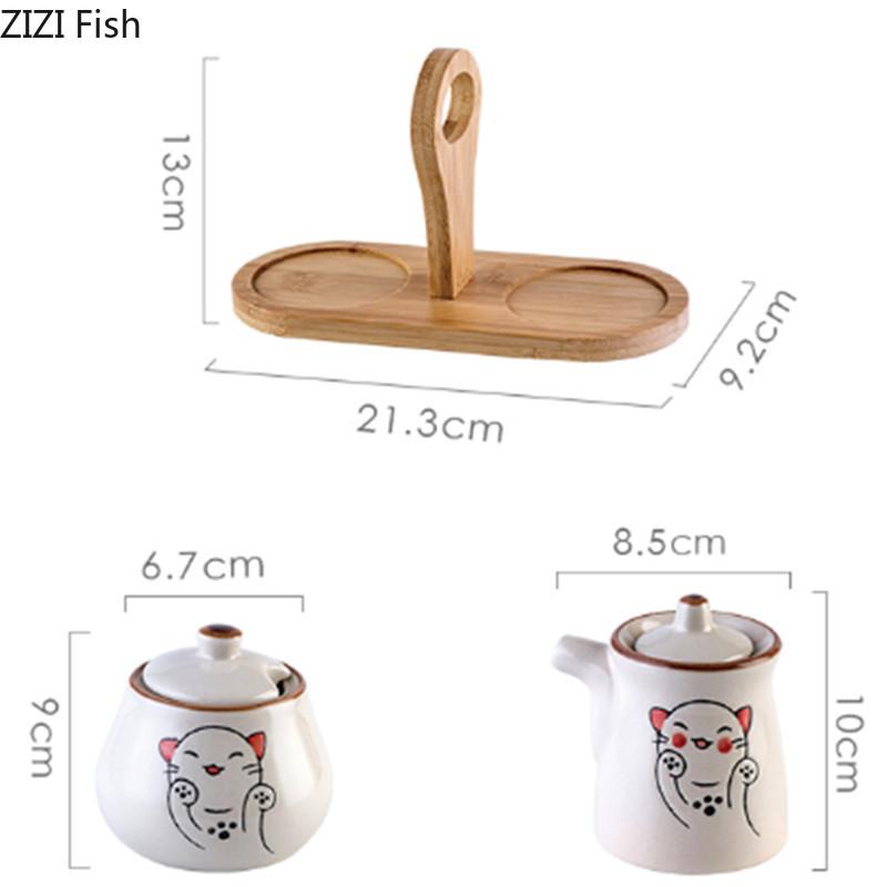 Creative Hand-painted Ceramic Seasoning Jar Set Soy Sauce Pot Kitchen Salt Sugar Pepper Storage Jar Home Condiment Spice Jar