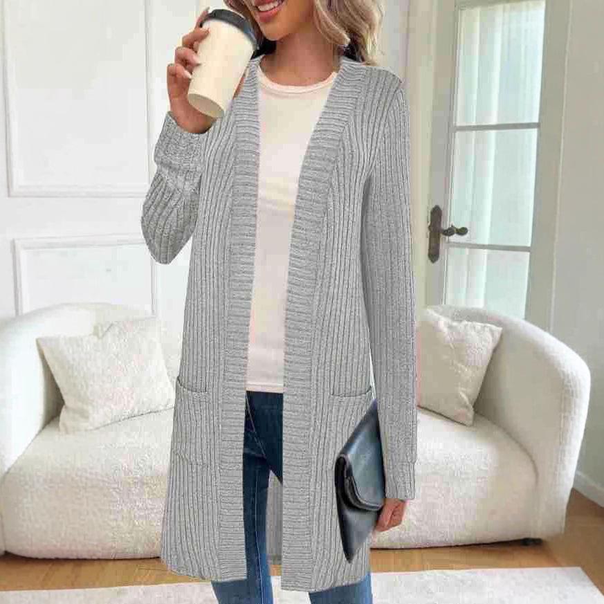European & American Plus Size Women's Autumn/Winter Long Sleeve Loose Pocket Cardigan Knit Sweater Coat