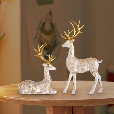 2x Deer Statues Elk Resin Tabletop Ornaments Decorative Figurines Desktop for