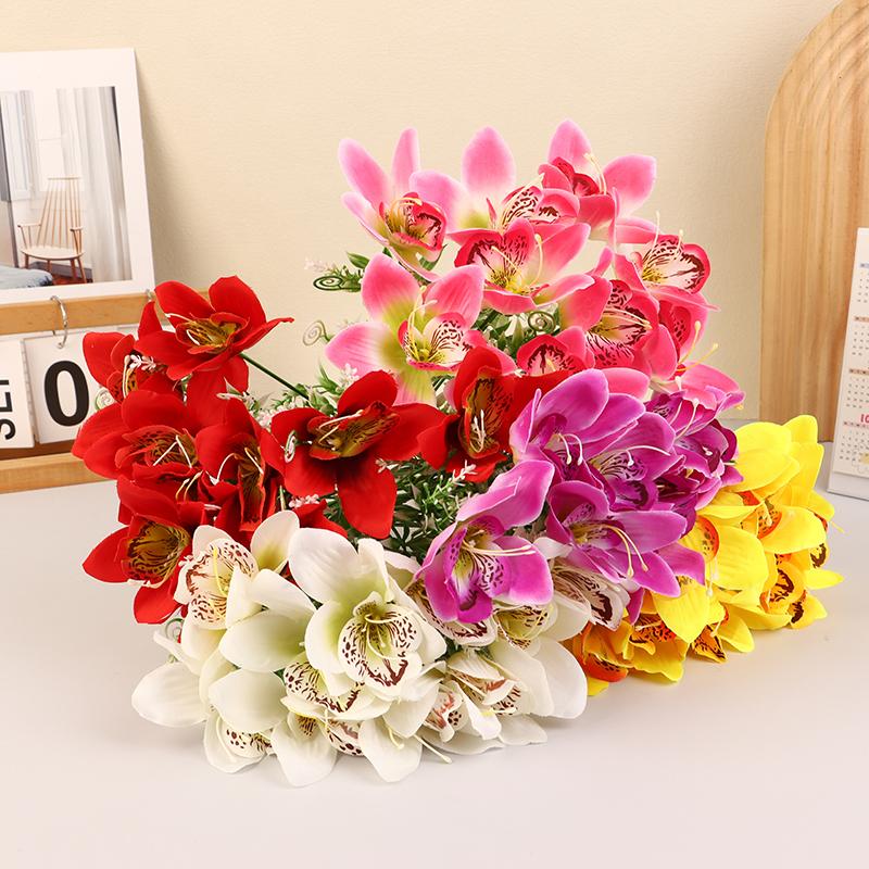 10Pcs Silk Orchid Bouquet Artificial Faux Flowers For Wedding Home Decor Diy Desk Vase Arrangement Floral Artificial Flowers
