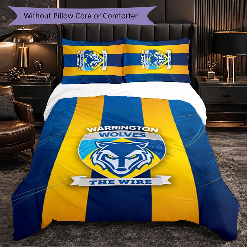 Warrington Wolves Pattern Microfiber 3Pcs Bedding Set Decor Duvet Cover Set For Bedroom Home Use
