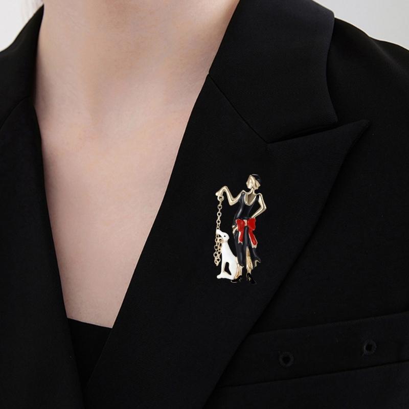 Fashionable Sophisticated Walking Girl Lapel Pin with Dripping Oil Designs Contrast Accessory for Party Supplies Costumes