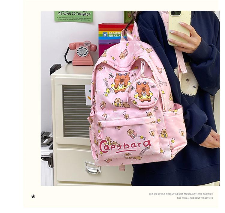 New Style Lightweight Children's Backpack - Large Capacity for Boys & Girls, Double Shoulder Bag with Capybara Design