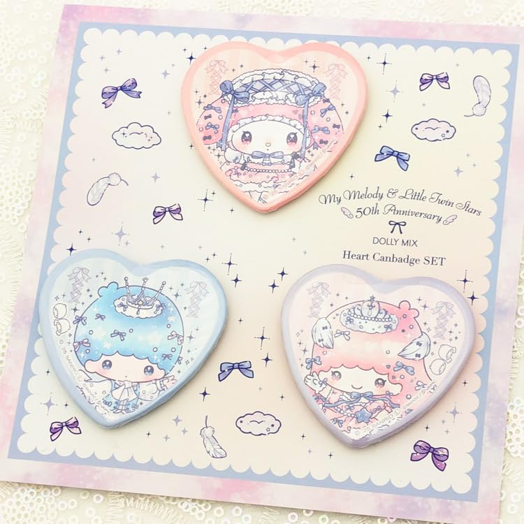 My Melody Little Twin Stars x DOLLY MIX Heart Badge Set of 3 &