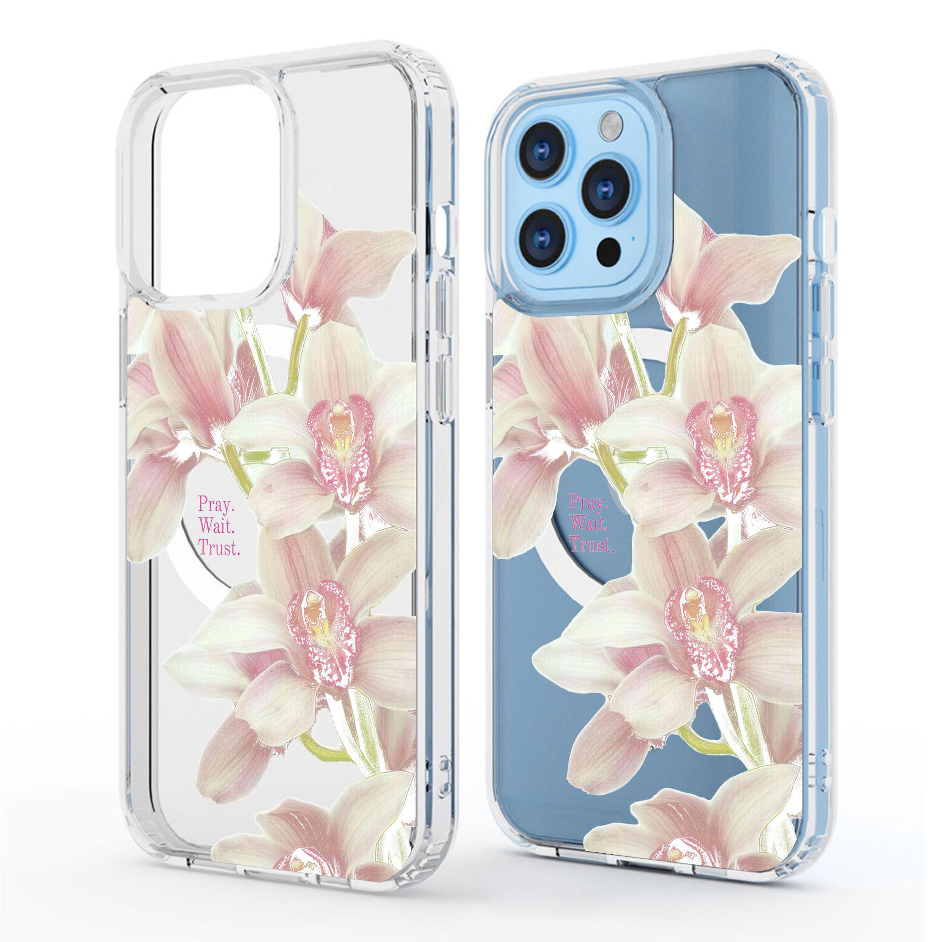 

Магнітний прозорий чохол з половиною квітки для iPhone 13/14/15/16/17 Pro Max iPhone 17 прозорий