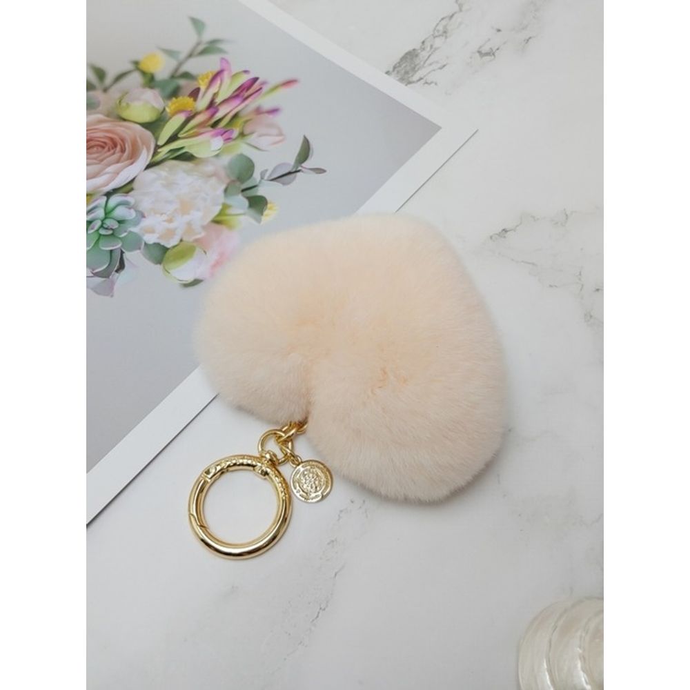 MAIA Rabbit Fur Heart Keychain & Charm - Cream