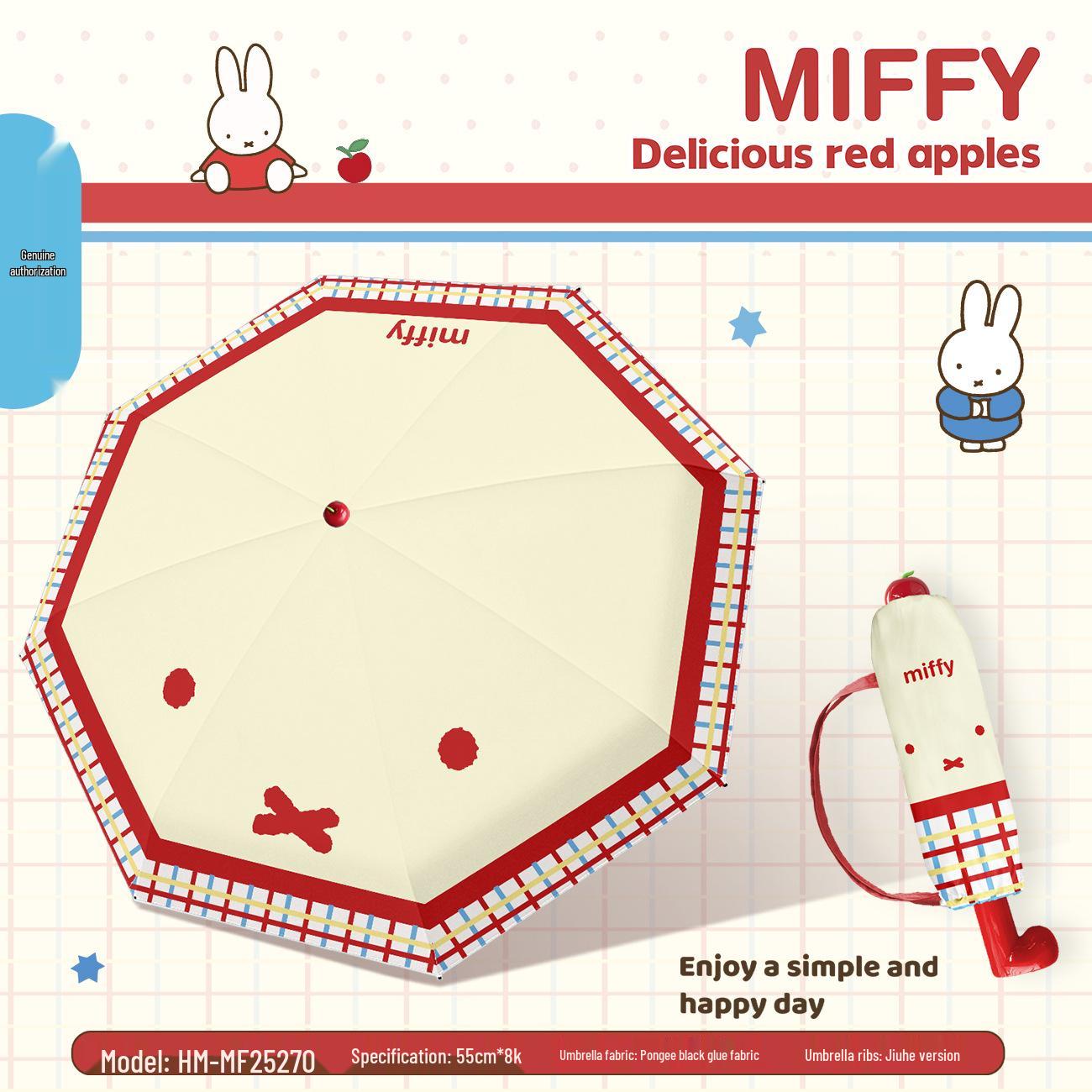 

Парасолька від сонця та дощу Miffy з чорним клеєм, захист від УФ-променів, трискладна восьмиспицева конструкція з ручкою у вигляді червоних чобітків