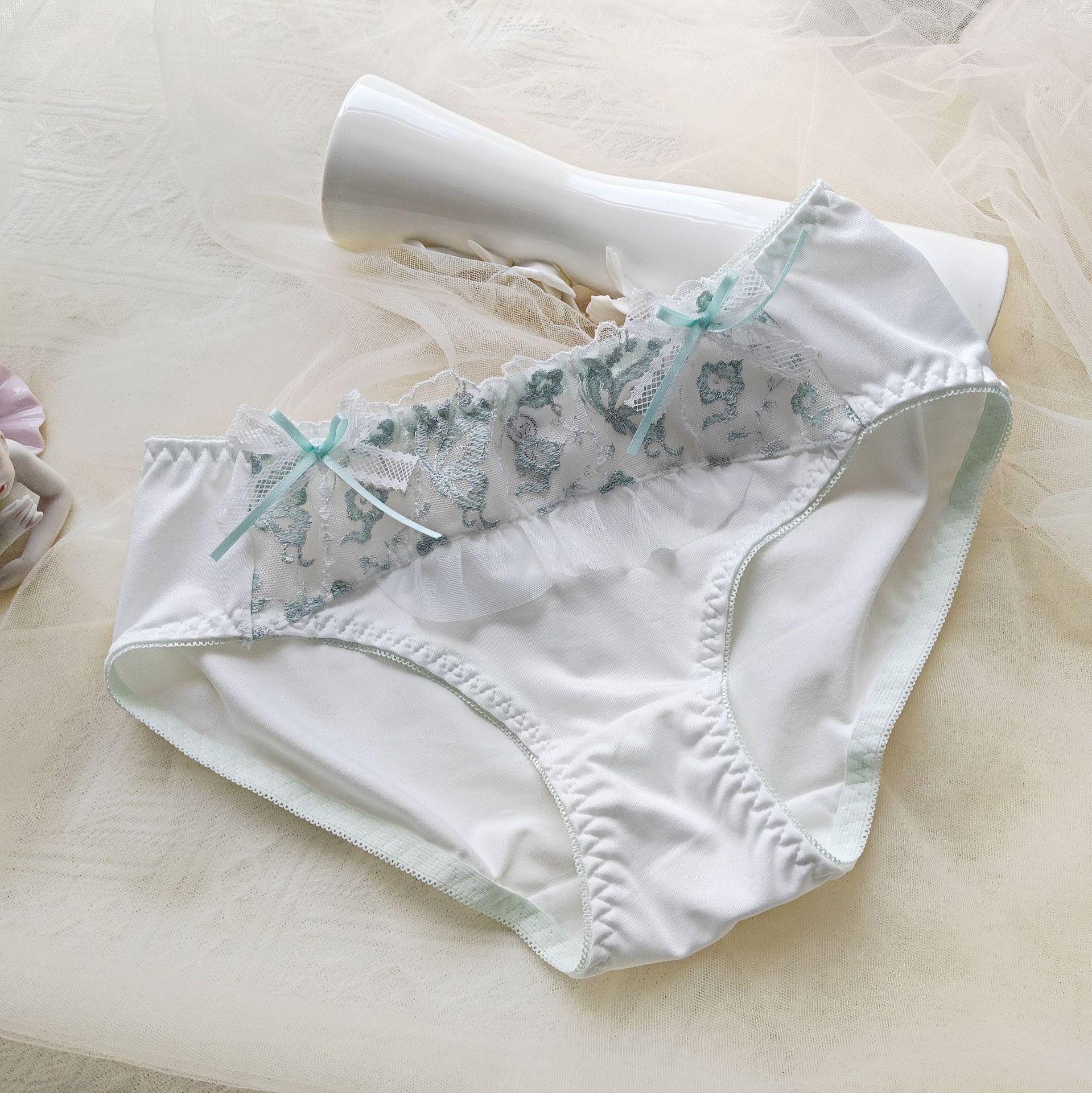 Japanese Embroidery Silk Butterfly Low-Waist Princess Panties Large зелёный