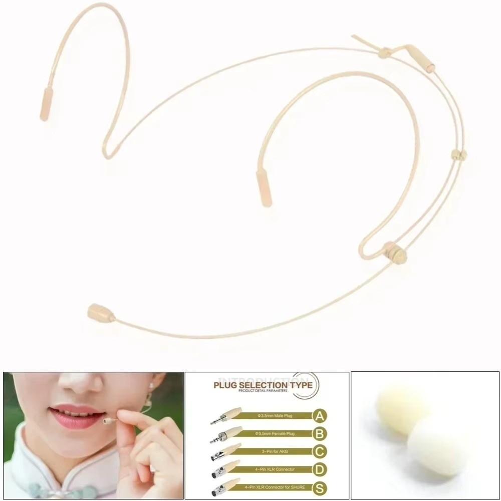 New Beige Headset Mic Wireless 3.5mm 3 Pin Headworn Microphone Double Earhook Amplifier Voice Speaker Microphone Accessories