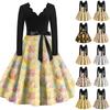 Women's Casual Fashion V-neck Long Sleeved Retro Christmas Print Retro Dress