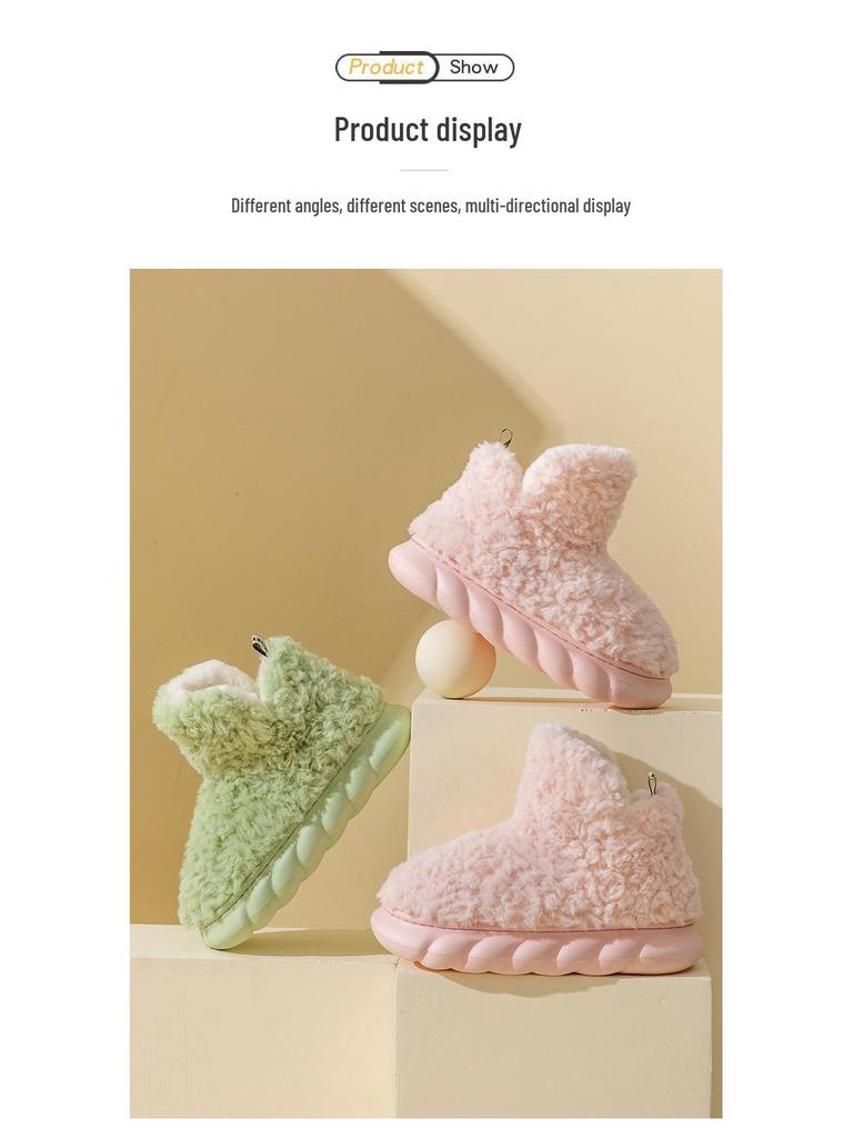 Women's Winter Plush High-Top Slippers - Warm, Thick-Soled, Non-Slip, Indoor Postpartum Cotton Footwear