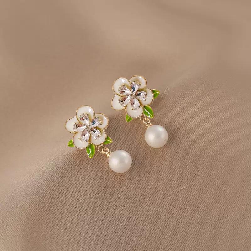 2023 S925 Silver Camellia Pearl Stud Earrings - Simple & Fashionable Flower Design