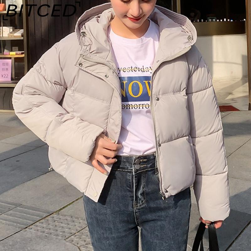 BITCED Minimalist Hooded Short Down-Filled Cotton Jacket Casual Puffer Jacket Lightweight Cotton Coat