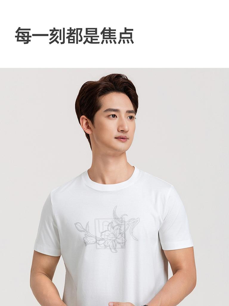 Langdeng Men's Fashion and Leisure 100% Silk Cotton Round Neck Short Sleeve T-shirt