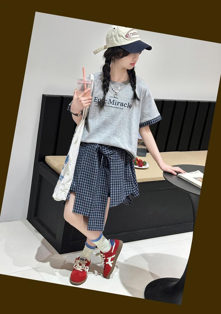 Girls' short sleeved skirt and pants set for summer 2026, new children's Korean style outfit, stylish little girls' summer two-piece set