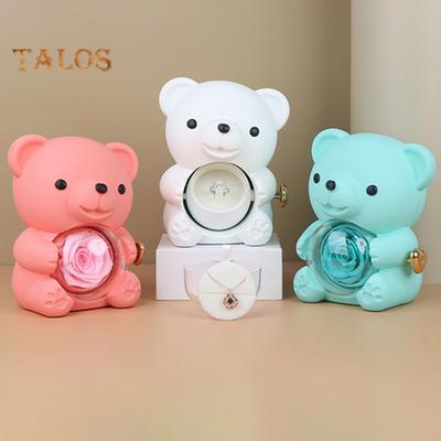 Preserved Rose Hug Bear Gift Box with Handbag Eternal Flower Rotating Bear Jewelry Holder for Women Valentine's Day Anniversary