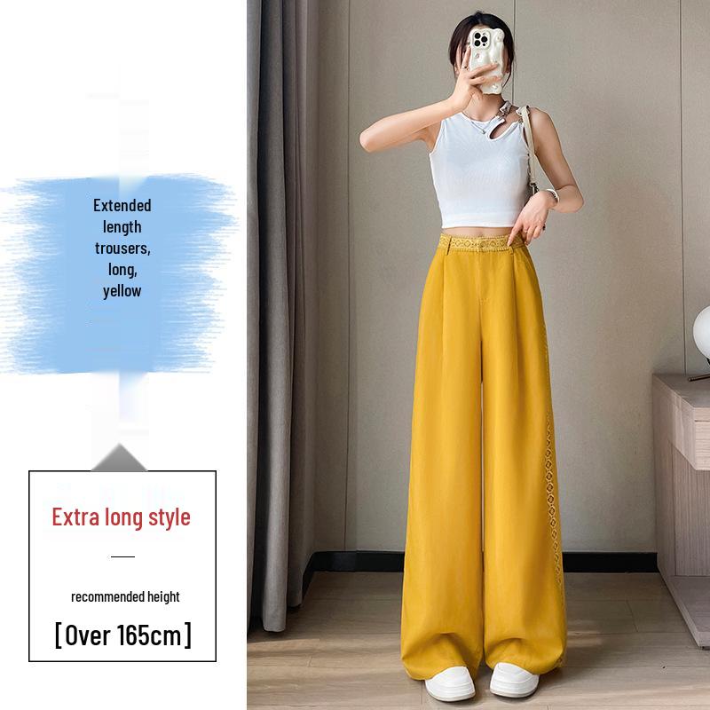 Tencel Linen Wide-Leg High-Waisted Women's Pants - Spring/Summer 2026, Ice Silk, Floor-Length, Casual Straight Fit