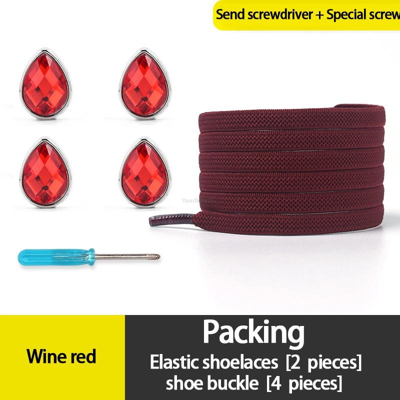 

Diamond Colorful Elastic Laces Sneakers Flat Shoelace for Shoes Rhinestone Shoe Laces Without Ties No Tie Shoelaces Kids Adult вина червоного кольору