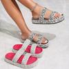 Fashion String Bead Slippers Women Summer Slides Female Shoes Platform Fashion Low 2025 Beach Luxury PVC Rome Fabric PU Hoof Heels Scand