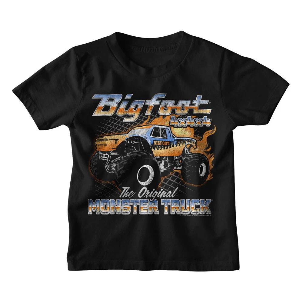 Bigfoot Flames Monster Truck Grid Lines 4x4x4 Youth T Shirt M