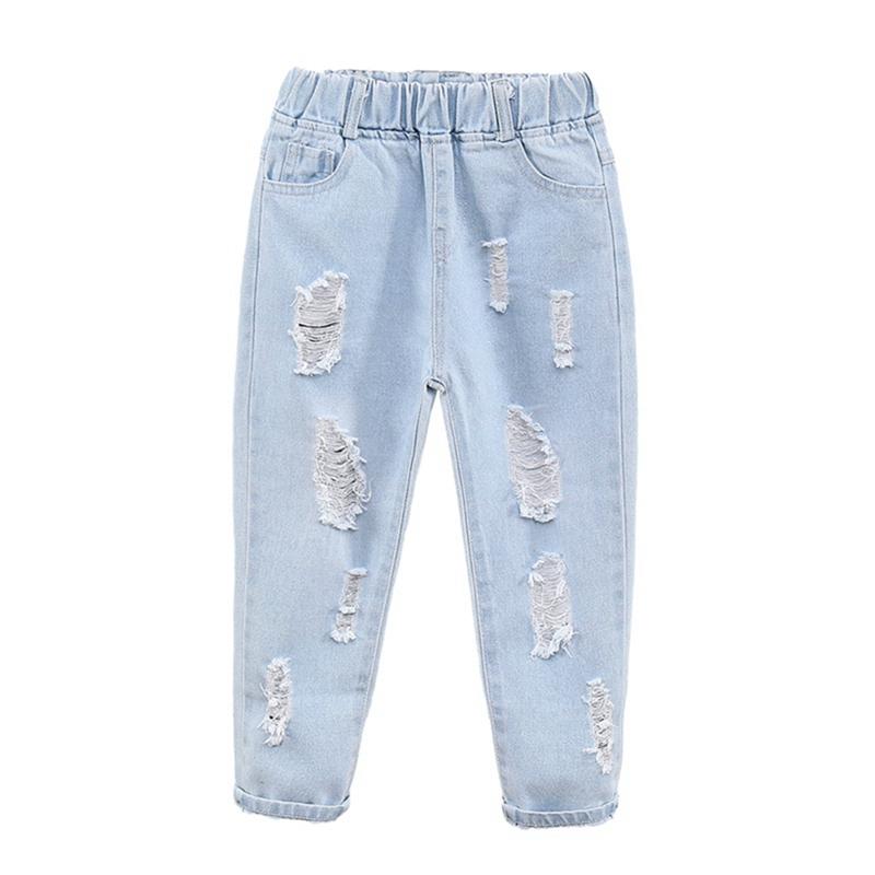 

Детские джинсы с дырками, свободного кроя, с эластичной талией, из денима, для детей 1-10 лет 140