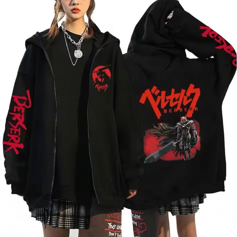 Berserk Anime Hoodie Unisex Long Sleeve Zip-Up Sweatshirt Fall Casual Oversized Pullover