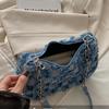 Womens Star Pattern Chain Decor Small Shoulder Bag Trendy Vintage Y2k Denim Underarm Bag Korean Star Women's Handbag Lady KTY