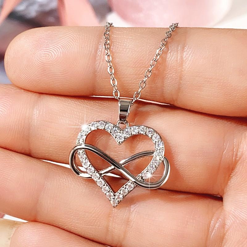 Chic Women Heart Pendant Necklace Silver Color Elegant Infinity Finger Eight Shape Necklace Wedding Party Trendy Jewelry