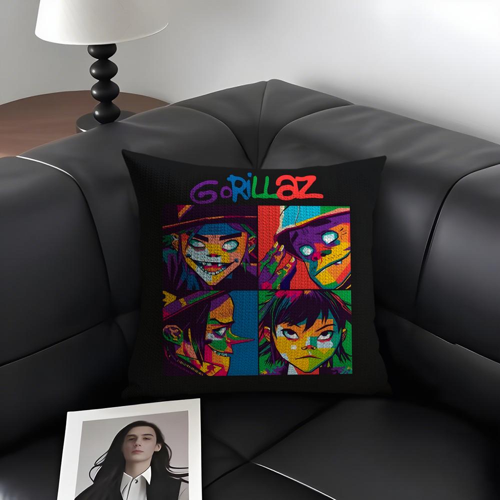 

GGorillaz Band Cushion Cover Natural Linen Organic Fabric DoubleSided Printing Sofa Home Decor Gift Pillow Case 30x30cm