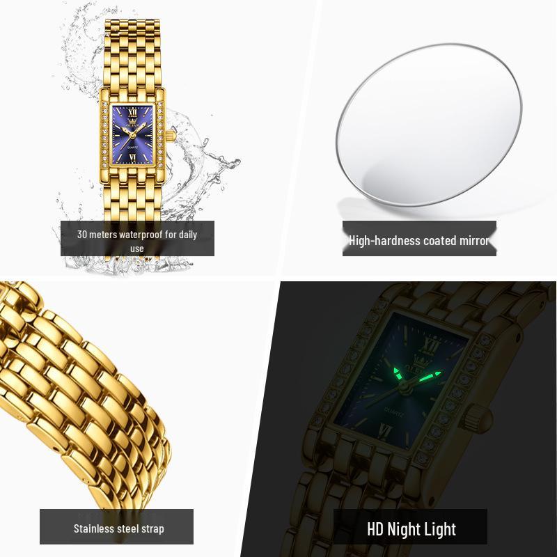 Olevs Women's Gold Square Quartz Watch - Chinese Style