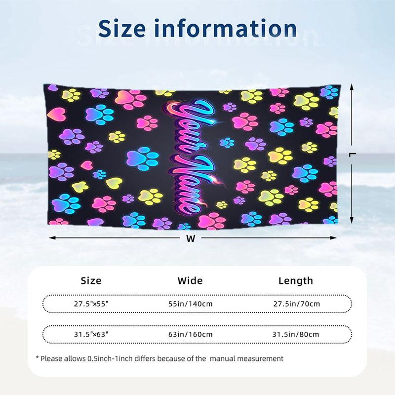 Dog Theme Beach Towel Personalized Custom Name & Text Soft Quick Dry Beach Towel for Swimming Travel