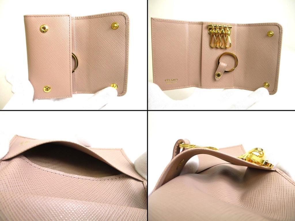 Authentic PRADA Beige Saffiano Metal Leather 4 Pics Key Chain #a542  Refurbished