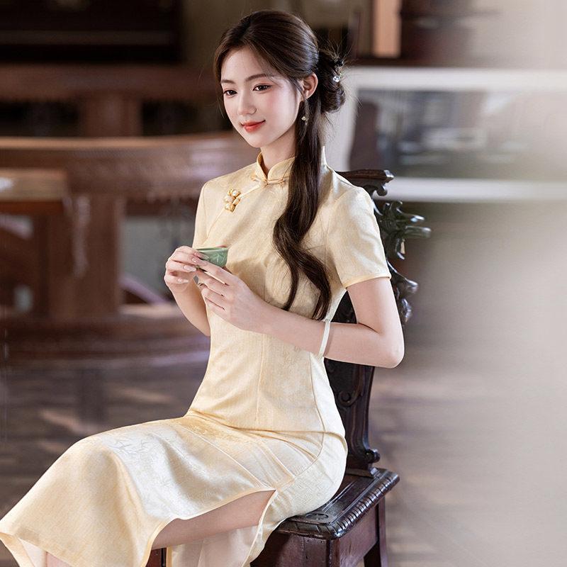 Yellow National Style New Chinese Style Suzhou Long Cheongsam Improved Young 1011 New Women's High Sense Daily Summer