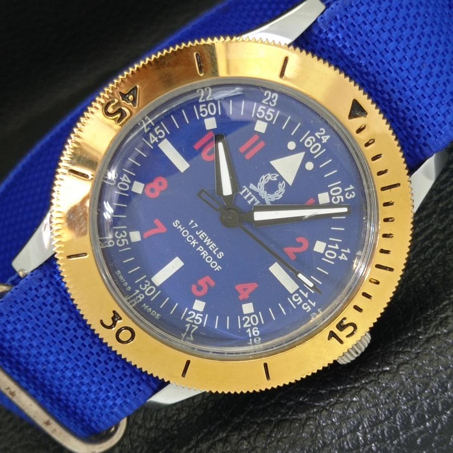 

SWISS MENS REFURBISHED 40MM TITUS TURNABLE BEZEL BLUE DIAL WATCH 430520-2 R103-a430520