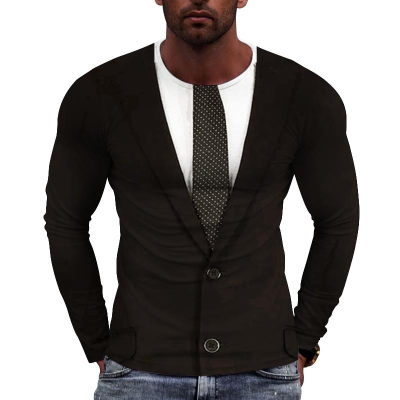 

Модная мужская футболка-двойка в стиле хип-хоп с длинными рукавами и принтом, креативное и персонализированное повседневное качество, удобный верх 6XL