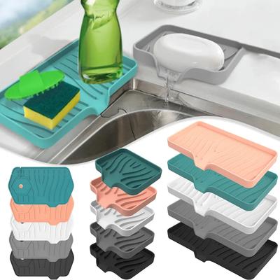 Silicone Faucet Mat Kitchen Sink Tray Soap Dispenser Sponge Drain Pad Sink Splash Drying Mat Countertop Storage Tray