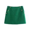 Dámské zelené tvídové sukně Faldas Mujer Zip O Krk Jednobarevné Jednobarevné Dámské Mini Sukňové Sety