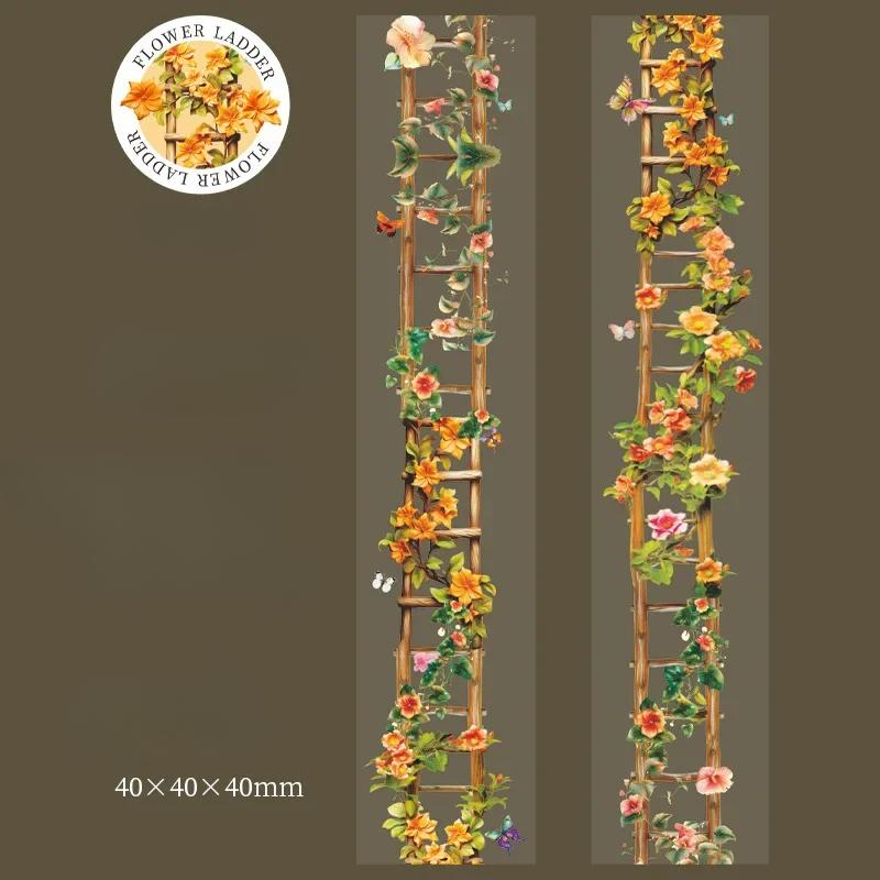 1 Rolle Blütendekorative Klebstoffe Scrapbook-Aufkleber PET-Bänder Leiter Pfirsich Leiter Blume Handbuch Bodenbildung DIY 40mm * 2m