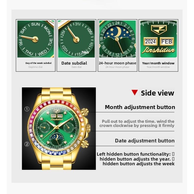 JINSHIDUN Watches Are Simple, Business-friendly, Waterproof, Luminous, Multi-functional Mechanical Watches for Men