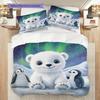Polar Bear Pattern Bedding Quilt Set Quilt Cover Pillowcase Home Decoration Birthday Gift (1 * Duvet Cover + 2 * Pillowcase, Without Core)