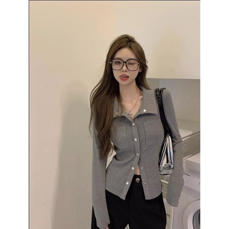 

Футболка с длинными рукавами и воротником-поло для женщин, осень, новый дизайн, горячая девушка, тонкая внутренняя нижняя часть рубашки, верхняя часть XL серый