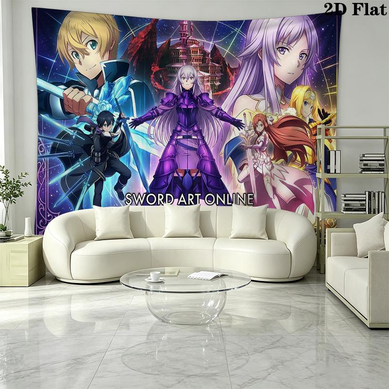 Sword Art Online Wall Tapestry Aesthetic Wall Hanging Printed Fabric Blanket Decorative Tapestries for Bedroom Living Room Home Decor