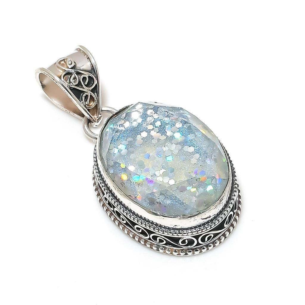 Blue Triplet Opal Gemstone Silver Pendant In 925 Sterling Silver - Handmade Oval Design, Everyday Wear Jewelry Mother Day Gifts