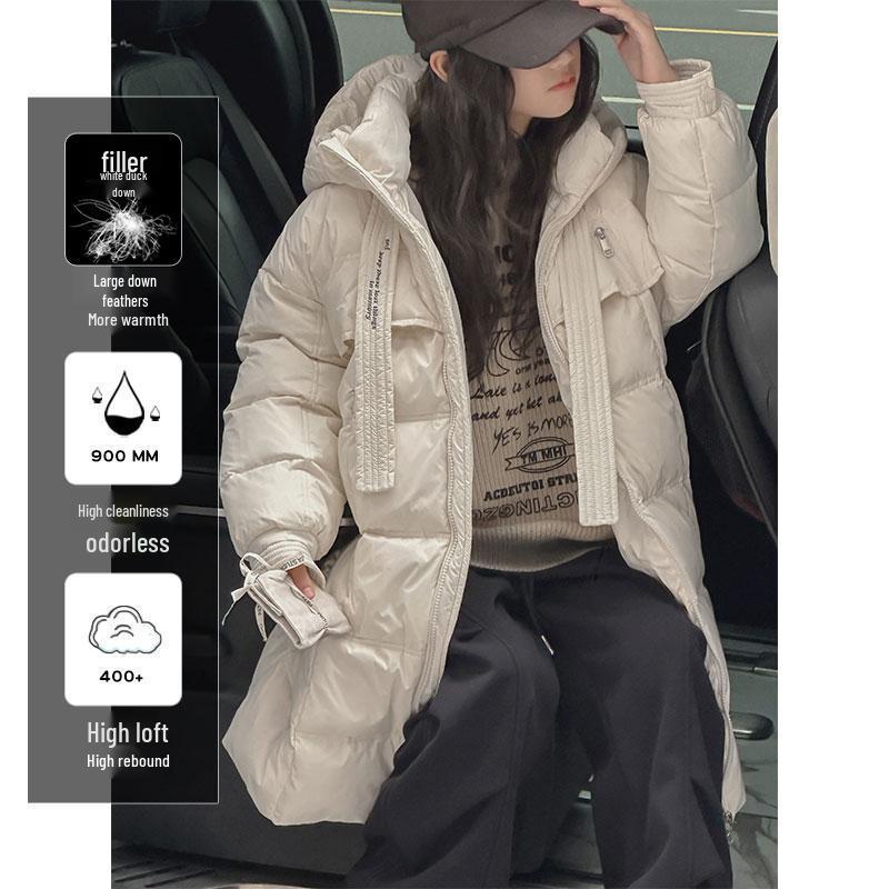 Sun Xiaomei Girls  Mid-Length Hooded Down Jacket - Thickened for Winter 140cm бежевый