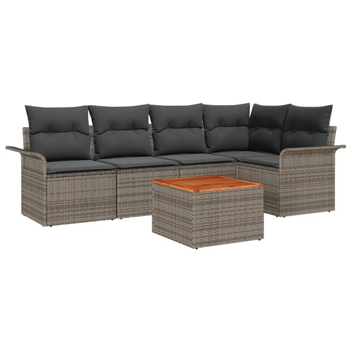 VidaXL Ensemble de Canapé de Jardin 6 Pièces avec Coussins Gris Poly Rotin Acacia 3347328