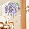 Removable Wall Sticker DIY Purple Floral Green Leaves Peel and Stick Decoration for Porch Bedroom Living Room TV Background Home Decor