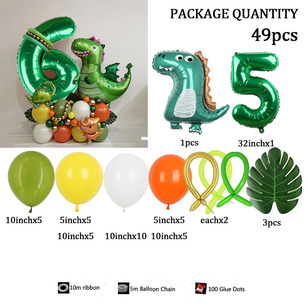 49pc/set Little Dinosaur Green Series  Digital Aluminum Film Balloon 1-9 Suitable for Birthday  Party Anniversary Graduation